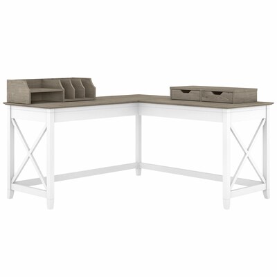 Bush Furniture Key West 60 L-Shaped Desk with Desktop Organizers, Shiplap Gray/Pure White (KWS015G2W)