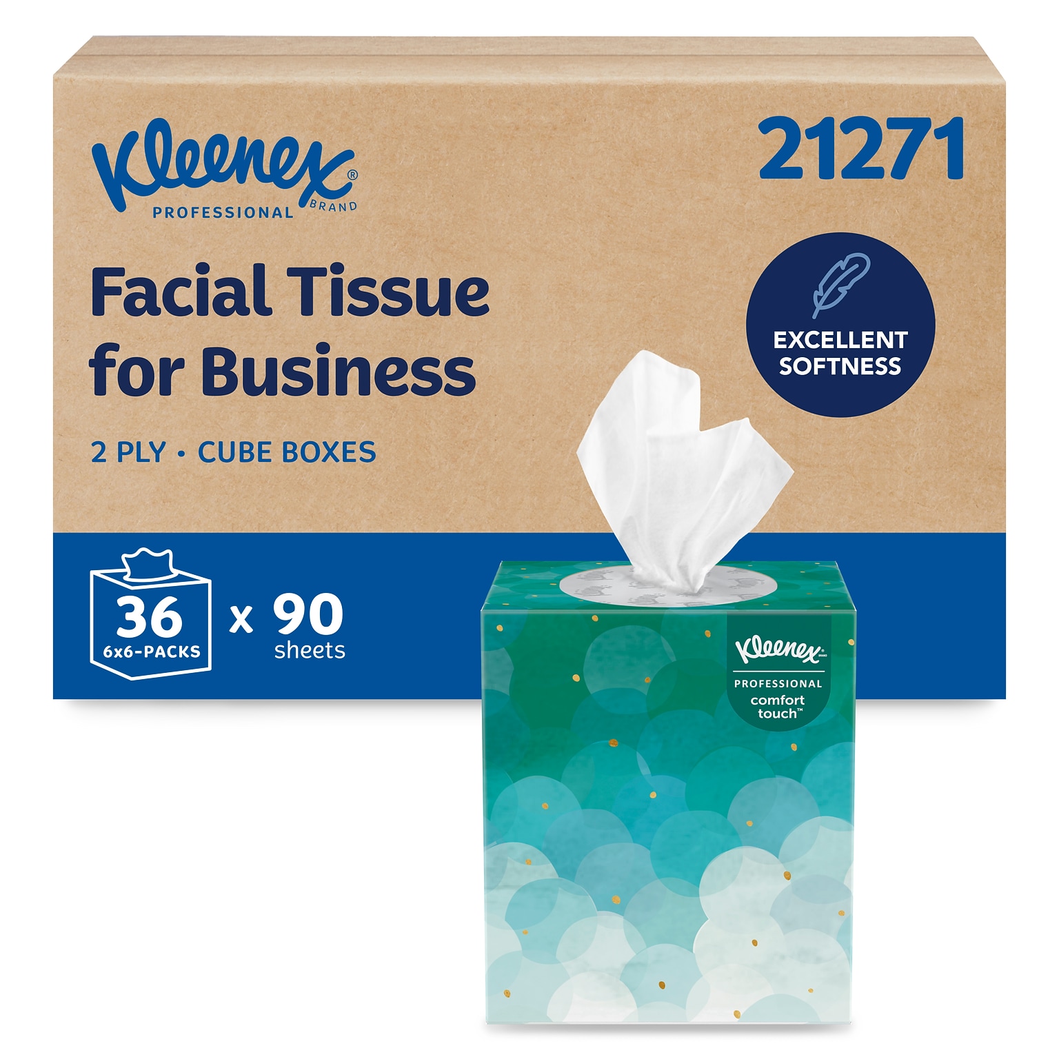 Kleenex Professional Cube Facial Tissue, 2-ply, White, 90 Sheets/Box, 36 Boxes/Carton (21271)