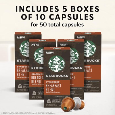 Starbucks Breakfast Blend Coffee Nespresso Original Capsules, Medium Roast, 50/Box (123468)