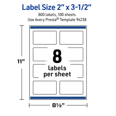 Avery Waterproof Rectangle Laser Multipurpose Labels, 2" x 3.5", White, 800/Box (19479399299)