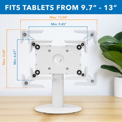 Mount-It! Adjustable Universal Tablet Countertop Stand with Tilt, for 9.7" to 13" Screens, White (MI-3881WHT)