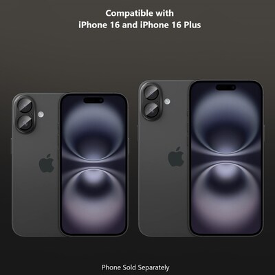 SaharaCase ZeroDamage Glass Camera Lens Protector for Apple iPhone 16/16 Plus, Black (ZD00159)