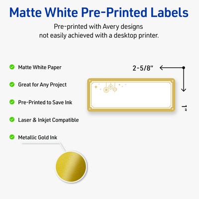 Avery Rectangle Multipurpose Labels, 1 x 2-5/8, White, 160/Pack (19479370533)