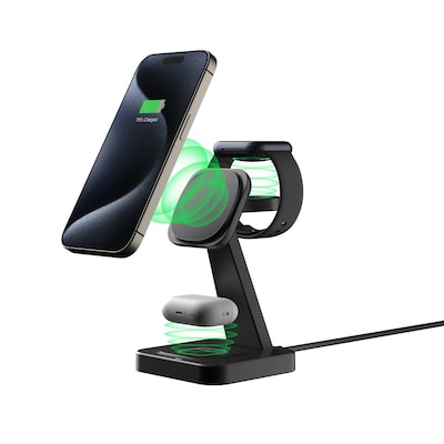 LAX White Vertical MagSafe 3in1 Charging Stand, Black (MG3IN1STB)