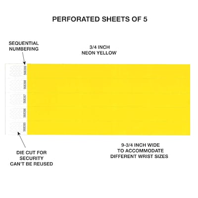 Cosco Polypropylene Crowd Control Security Wristbands, Fluorescent Yellow, 100 Wristbands/Pack (098734)