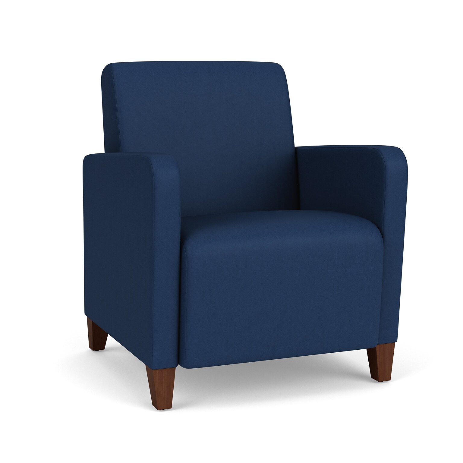 Lesro Ravenna Vinyl Guest Chair, Patriot Plus Imperial Blue/Walnut Wood (RV1101.FWL-01PPIB)