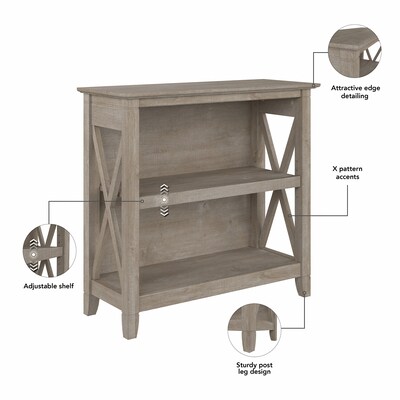 Bush Furniture Key West 30"H 2-Shelf Bookcase with Adjustable Shelf, Washed Gray (KWB124WG-03)