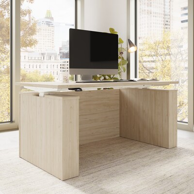 Bush Business Furniture Stratus 60W Electric Rectangular Adjustable Standing Desk with Modesty Panel, Natural Elm (SUT003NE)