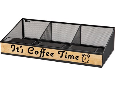 Mind Reader Network Collection 3-Compartment Wire Mesh Coffee Station, Black/Light Wood (COFFEETIME-BLK)