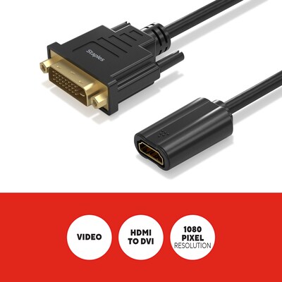 Staples TECH DVI-D to HDMI Audio/Video Adapter, Male to Female, Black (ST62359)