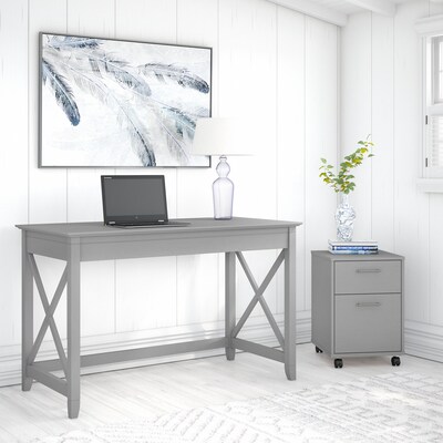 Bush Furniture Key West 48" Writing Desk with File Cabinet, Cape Cod Gray (KWS001CG)