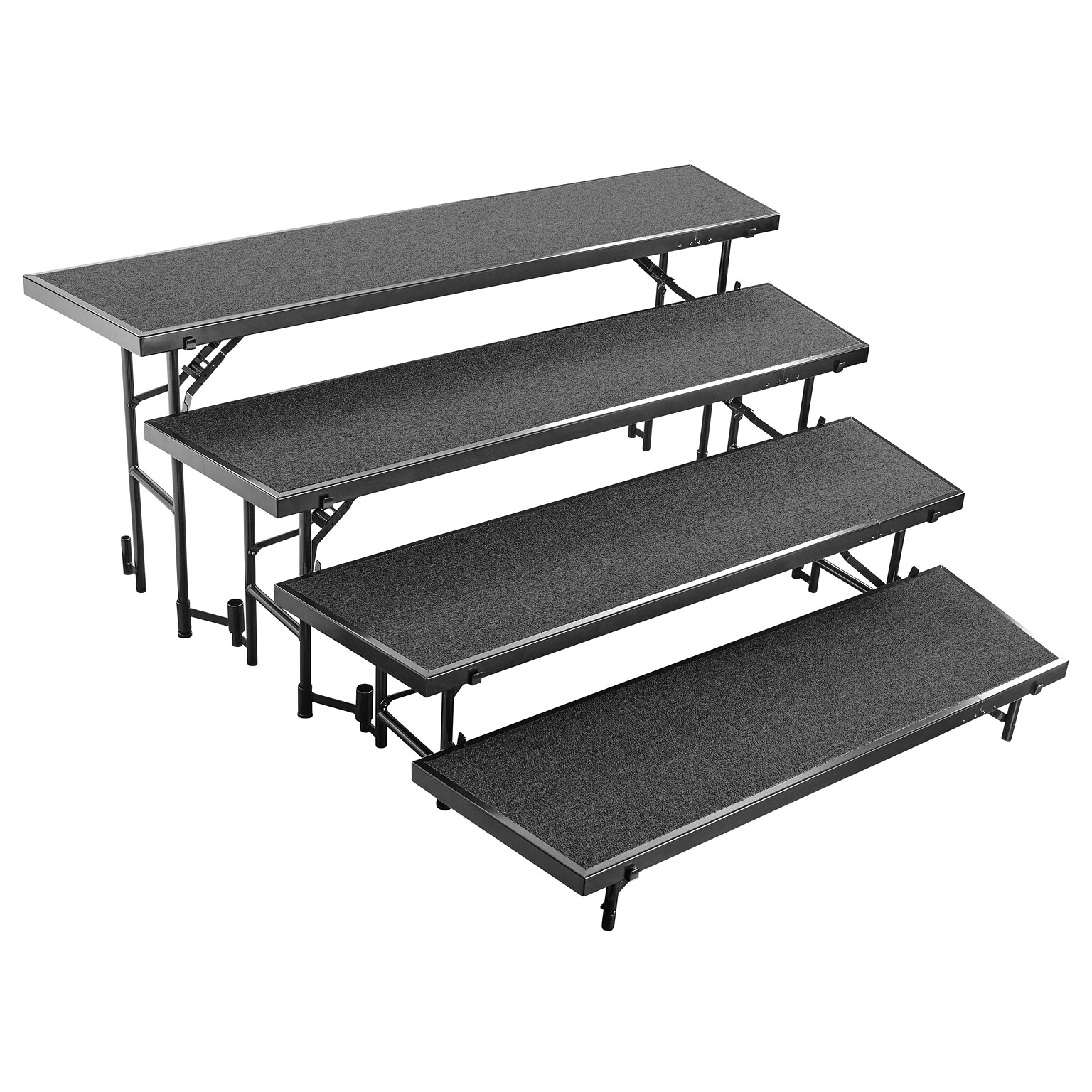 NPS 4-Level Tapered Standing Choral Riser, 72W x 60”-78”L x 32H, Black Carpet (RT4LC10)