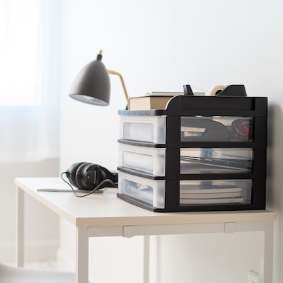 Iris Medium 3-Drawer Desktop Storage, Plastic, Black/Clear (150181)