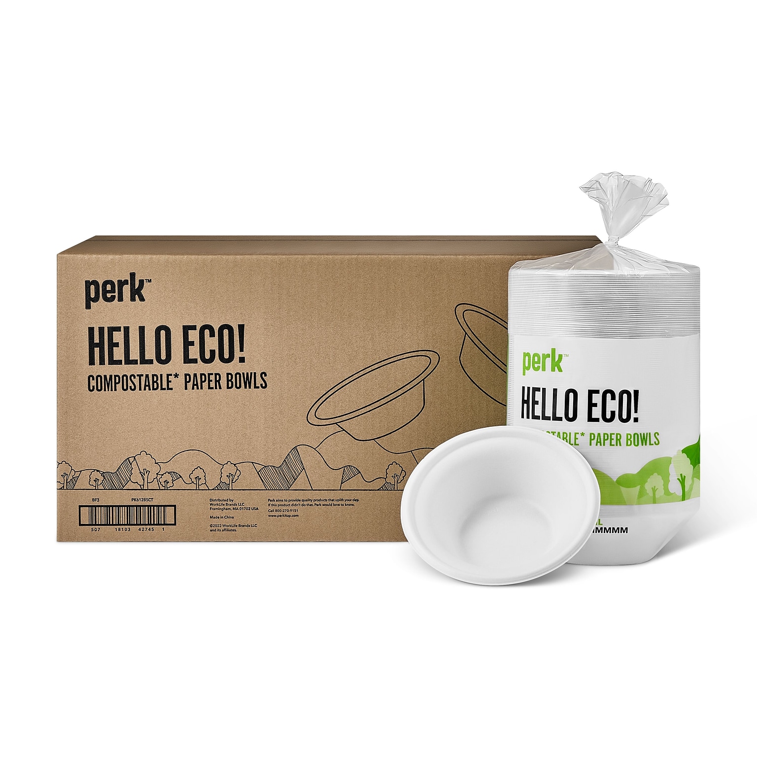 Perk™ Compostable Paper Bowls, 12 Oz., White, 750/Carton (PK61285CT)