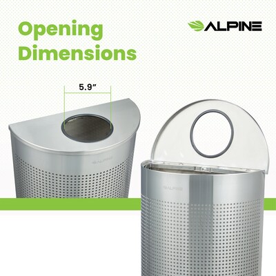 Alpine Industries Stainless Steel Trash Can, 12 Gallon, Silver (ALP438-12HR-SS)