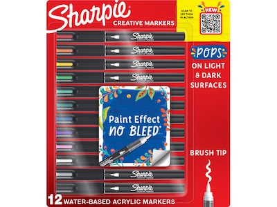 Sharpie Water-Based Markers, Brush Point, Assorted Colors, 12/Pack (2196907)