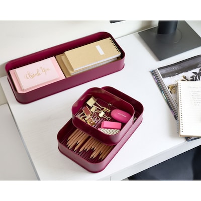 interDesign Eco Office 3-Compartment Stackable Plastic Desk Organizer, Burgundy, 3 Piece (95533N)