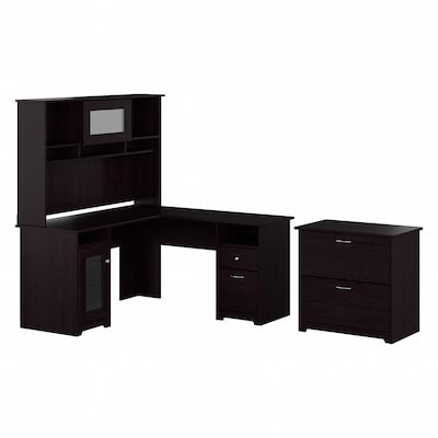 Bush Furniture Cabot 60"W L Shaped Computer Desk with Hutch and Lateral File Cabinet, Espresso Oak (CAB005EPO)