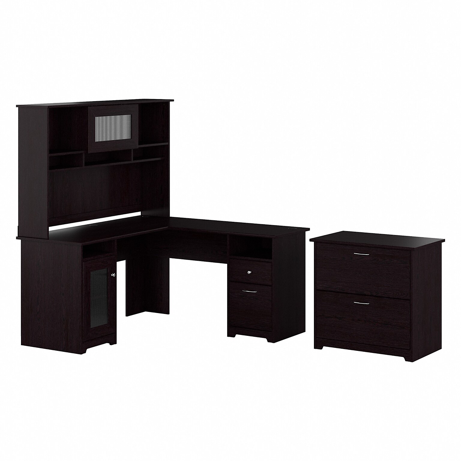 Bush Furniture Cabot 60W L Shaped Computer Desk with Hutch and Lateral File Cabinet, Espresso Oak (CAB005EPO)