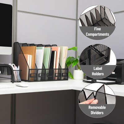 Mind Reader 5-Compartment Metal File Organizer, Black (JMAG5C-BLK)