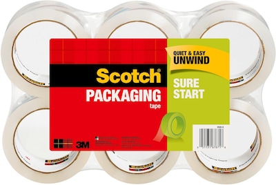 Scotch Sure Start Heavy Duty Packing Tape, 1.88 x 54.6 yds., Clear, 6/Pack (3500-6)