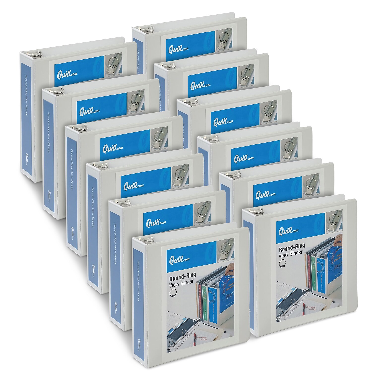 Quill Brand® 2 inch Round Ring, View Binder, White, 12/Pack (7222WE)
