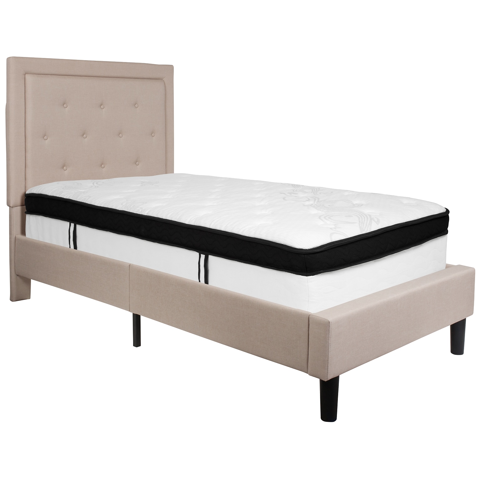 Flash Furniture Roxbury Tufted Upholstered Platform Bed in Beige Fabric with Memory Foam Mattress, Twin (SLBMF17)