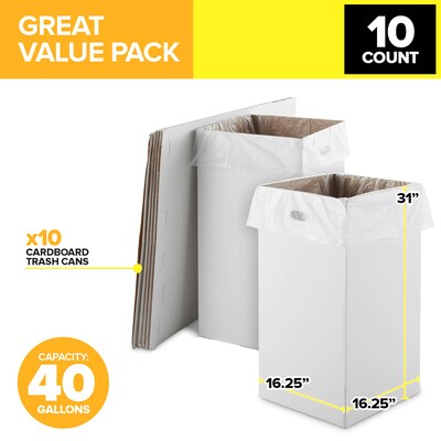 Gritt Commercial 40-Gallon Corrugated Cardboard Trash Can and Recycling Container, White, 10/Carton (GRI520-40G-10)