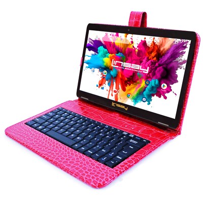 Linsay Octa Core 10.1 Tablet, 4GB RAM, 128GB Storage, Android 13, Bundled with Red Crocodile Keyboa