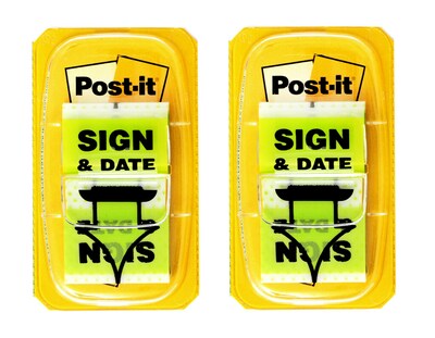 Post-it 'Sign and Date' Message Flags, 1" Wide, Green, 100 Flags/Pack (680-SD2)