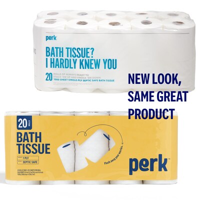 Perk™ Septic Safe Toilet Paper, 1-ply, White, 1000 Sheets/Roll, 20 Rolls/Pack (PK55153)