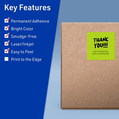 Avery Laser/Inkjet Multipurpose Square Labels, 4 x 4, Bright Green, 320/Box (94100)