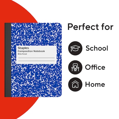 STAPLES Composition Notebook, 9.75” x 7.5”, Wide Ruled, Assorted Colors, 48/Pack