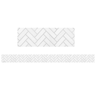 Teacher Created Resources Straight Border Trim, 35 ft., White Herringbone, 6 Packs/Bundle (TCR8514-6)