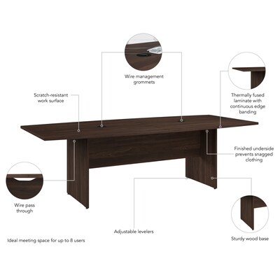 Bush Business Furniture 96W x 42D Boat Shaped Conference Table with Wood Base, Black Walnut (99TB9642BWK)