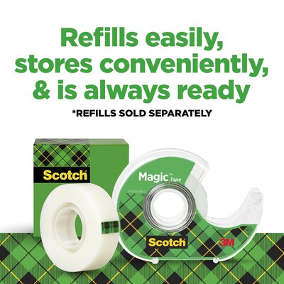Scotch Magic Invisible Clear Tape Refill, 0.5" x 36 yds., 1" Core, 12 Rolls/Pack (810-121296-12PK)