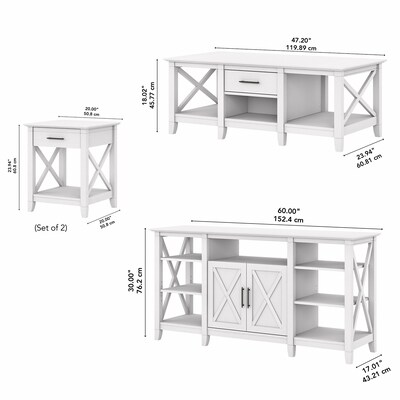 Bush Furniture Key West Manufactured Wood Console TV Stand, Screens up to 65", Pure White Oak (KWS025WT)