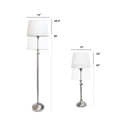 Lalia Home Perennial 58.5"/30" Brushed Nickel Three-Piece Floor/ Table Lamp Set with Tapered Shades (LHS-1005-BN)