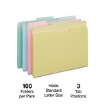 Staples File Folder, 1/3 Cut, Letter Size, Assorted Pastel Colors, 100/Box (TR459684)