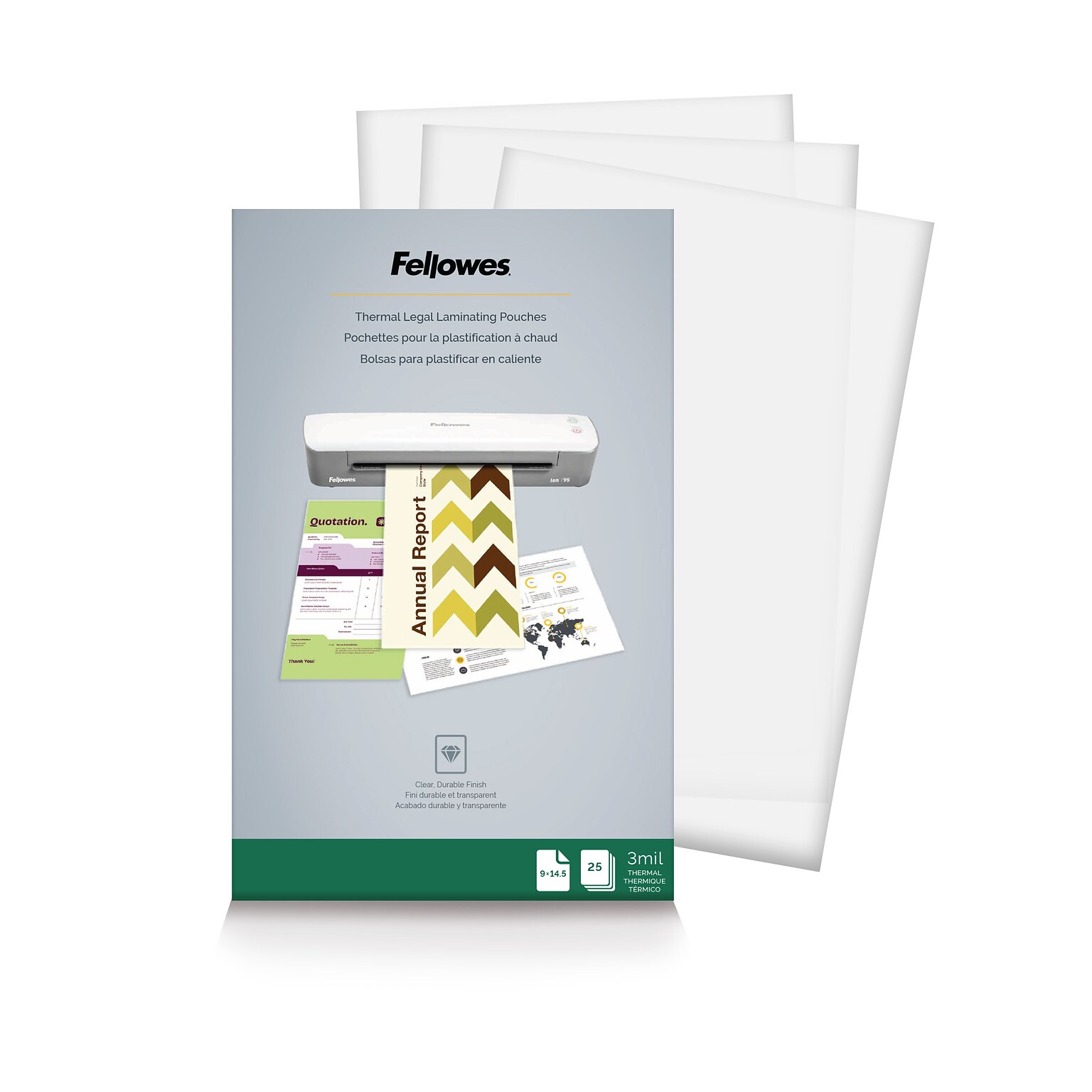 Fellowes Thermal Laminating Pouches, Legal Size, 3 Mil, 25/Pack (52006)