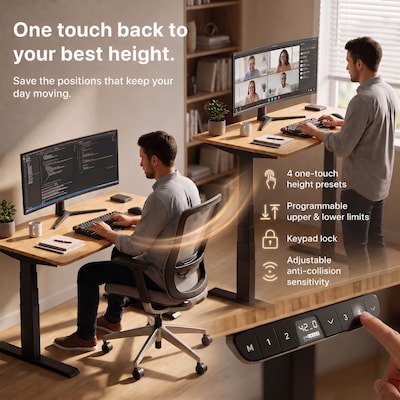 Uncaged Ergonomics Rise Up 3-stage Dual Motor Electric Standing Desk Frame, Black, Desktop Not Included (RUB)