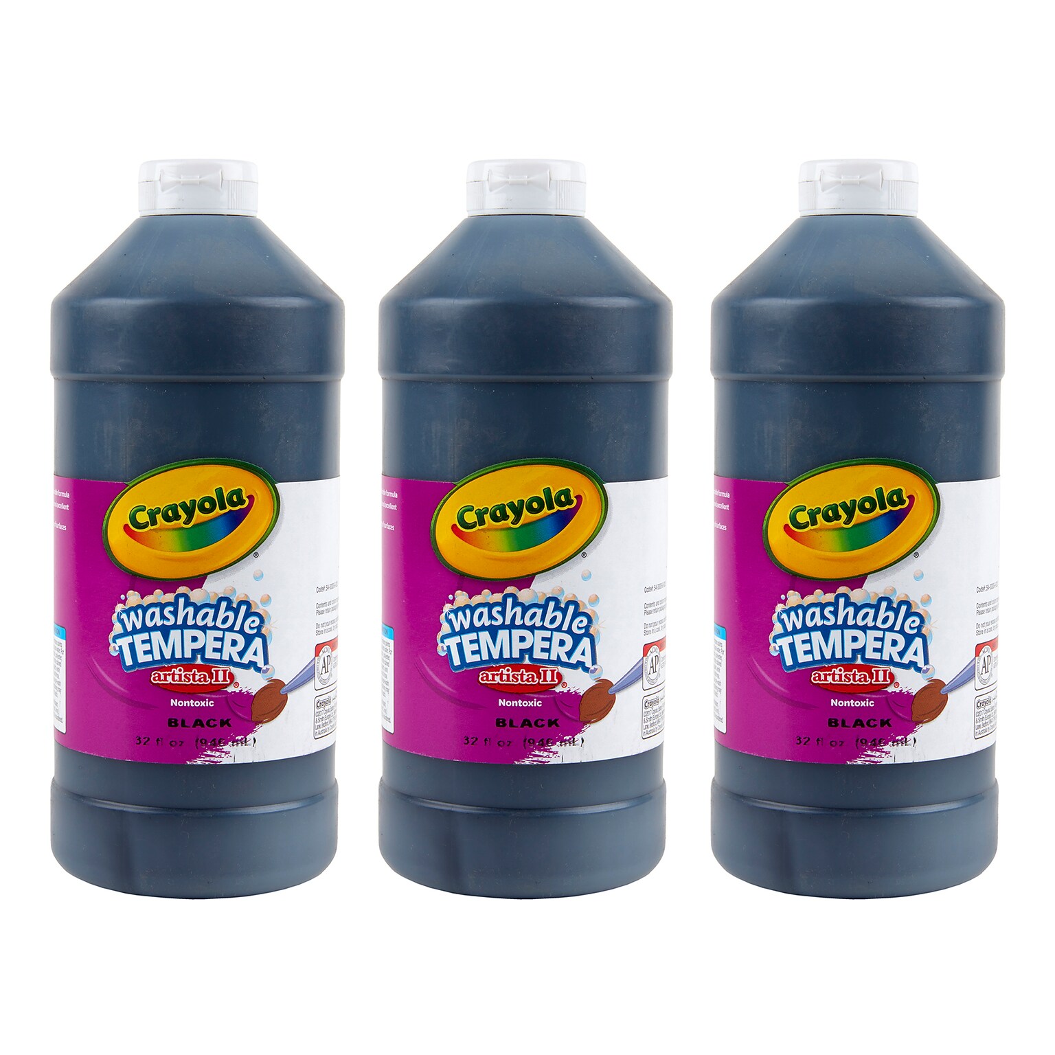 Crayola Artista II Washable Tempera Paint, Black, 32 oz., 3/Bundle (BIN543132051-3)