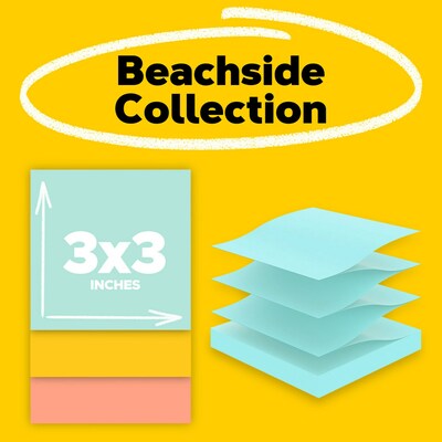 Post-it Pop-up Notes, 3" x 3", Beachside Café Collection, 100 Sheet/Pad, 12 Pads/Pack (R33012AP)