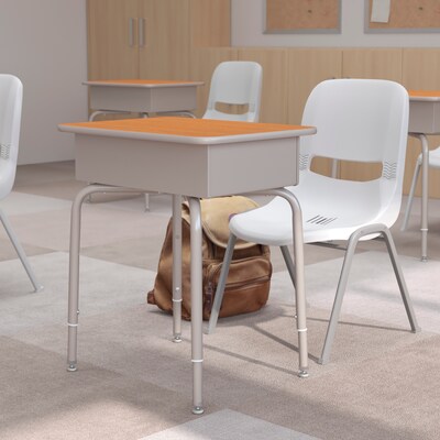 Flash Furniture Billie 24"W Student Desk with Open Front Metal Book Box, Walnut/Silver (FDDESKGYWAL)