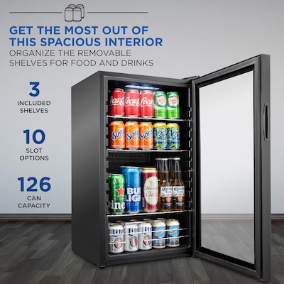 Ivation Freestanding Mini Fridge w/ Glass Door, 126 Can Capacity, Black (IVABC1260B)