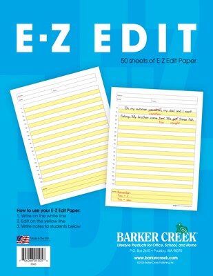 Barker Creek E-Z Edit Handwriting Practice Paper, 8.5 x 11, 60 lbs., Multicolored, 50 Sheets/Pack (BC5502)