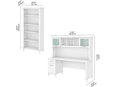 Bush Furniture Somerset 72" Computer Desk with Hutch and 5-Shelf Bookcase, White (SET020WH)