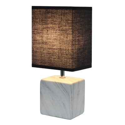 Simple Designs Petite Marbled Ceramic Table Lamp Fabric Shade, White with Black Shade (LT2071-WOB)