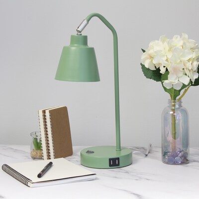 Simple Designs Sleek Essentials LED Desk Lamp, 16", with USB Ports, Sage Green (LD1071-SGE)