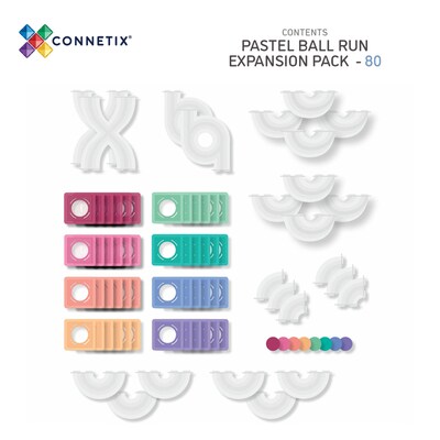 Connetix Magnetic Tiles Pastel Ball Run Expansion Pack, 80 Pieces (CNTP00080BR)